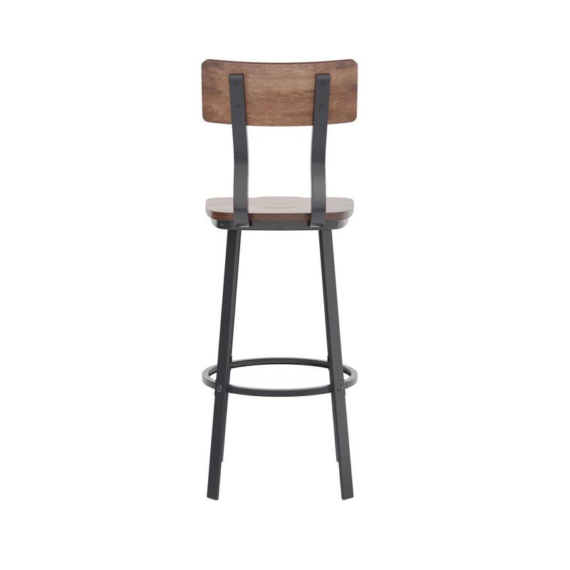 Rustic Walnut Restaurant Barstool with Wood Seat & Back & Gray Powder Coat Frame - 16.25"W x 22.75"D x 45"H