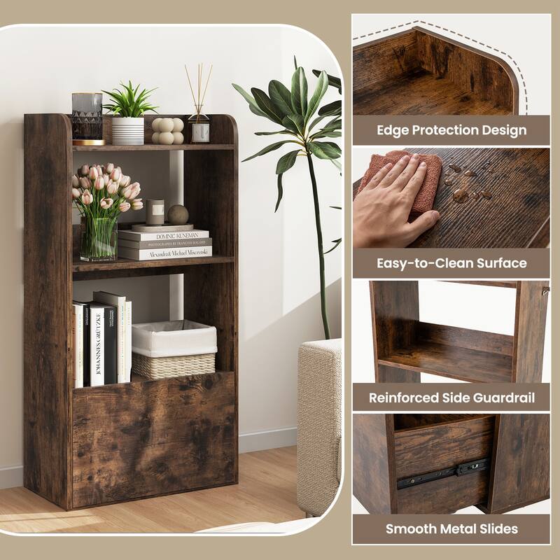 Gymax 2PCS Bookcase w/ Drawer 3-Tier Open Shelf Anti-Toppling Kits for
