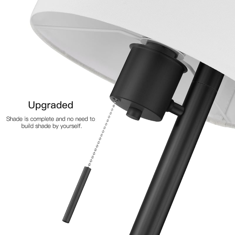 23-in Black Modern Table Lamp with USB Port and White Linen Shade - 23"H
