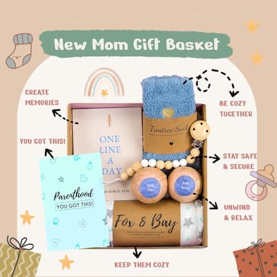 New Mom Gift Basket - Bundle of 5 Gift Ideal for Baby Shower Christmas Birthday gift