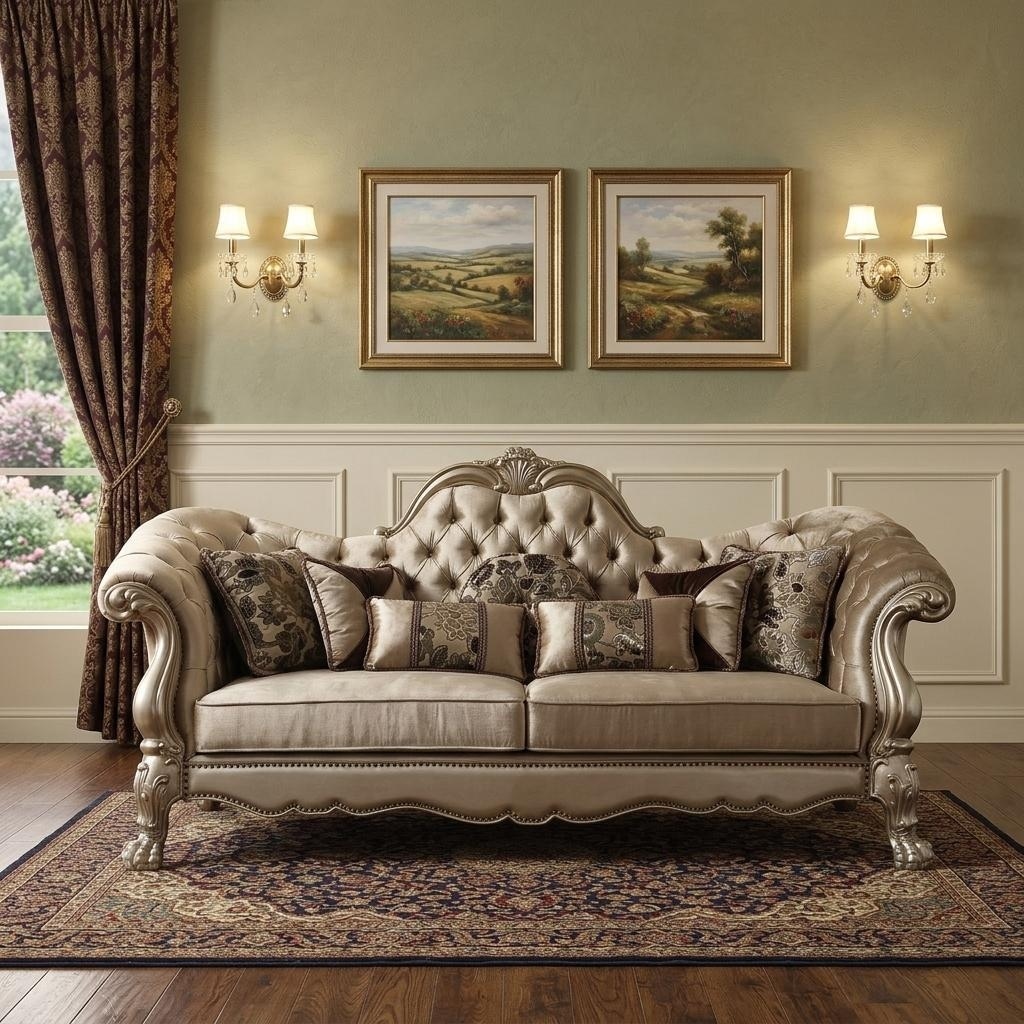 HomeRoots 96" Bone Velvet Sofa And Toss Pillows With Gold Legs