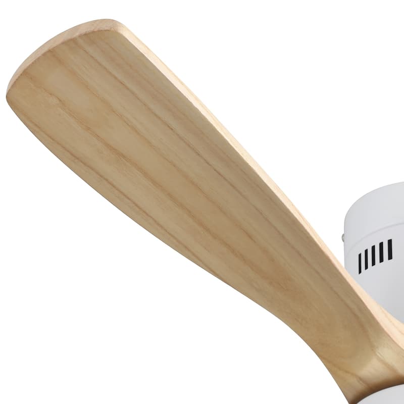 52 Inch Flush Mount Wood Blades White Ceiling Fan Reverse Airflow,6 Wind Speed,Remote Control