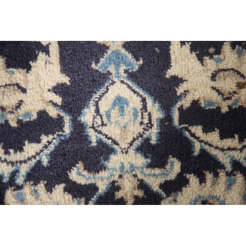 Blue Traditional Nain Persian Vintage Area Rug Handmade Wool Carpet - 1'9"x 2'10"