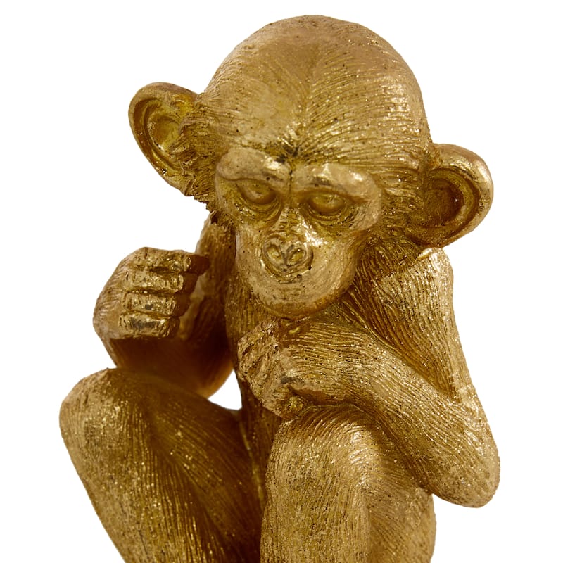 Polystone Monkey See No Evil Sculpture - Set of 3 Gold - Roche River Decor - 4"W x 4"L x 6"H