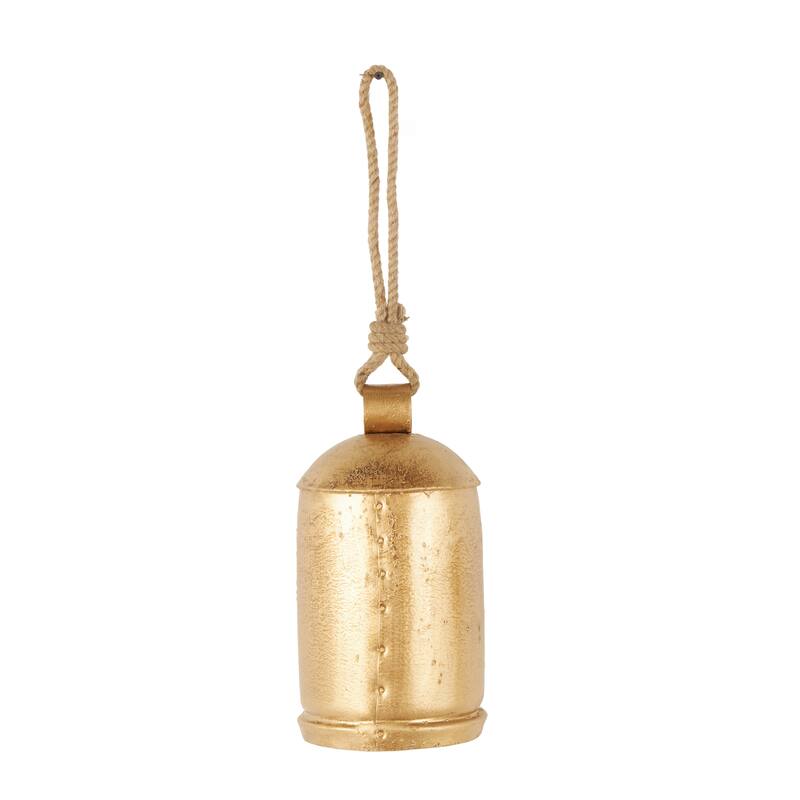 Gold Metal Indoor Outdoor Decorative Bell with Jute Hanging Rope
