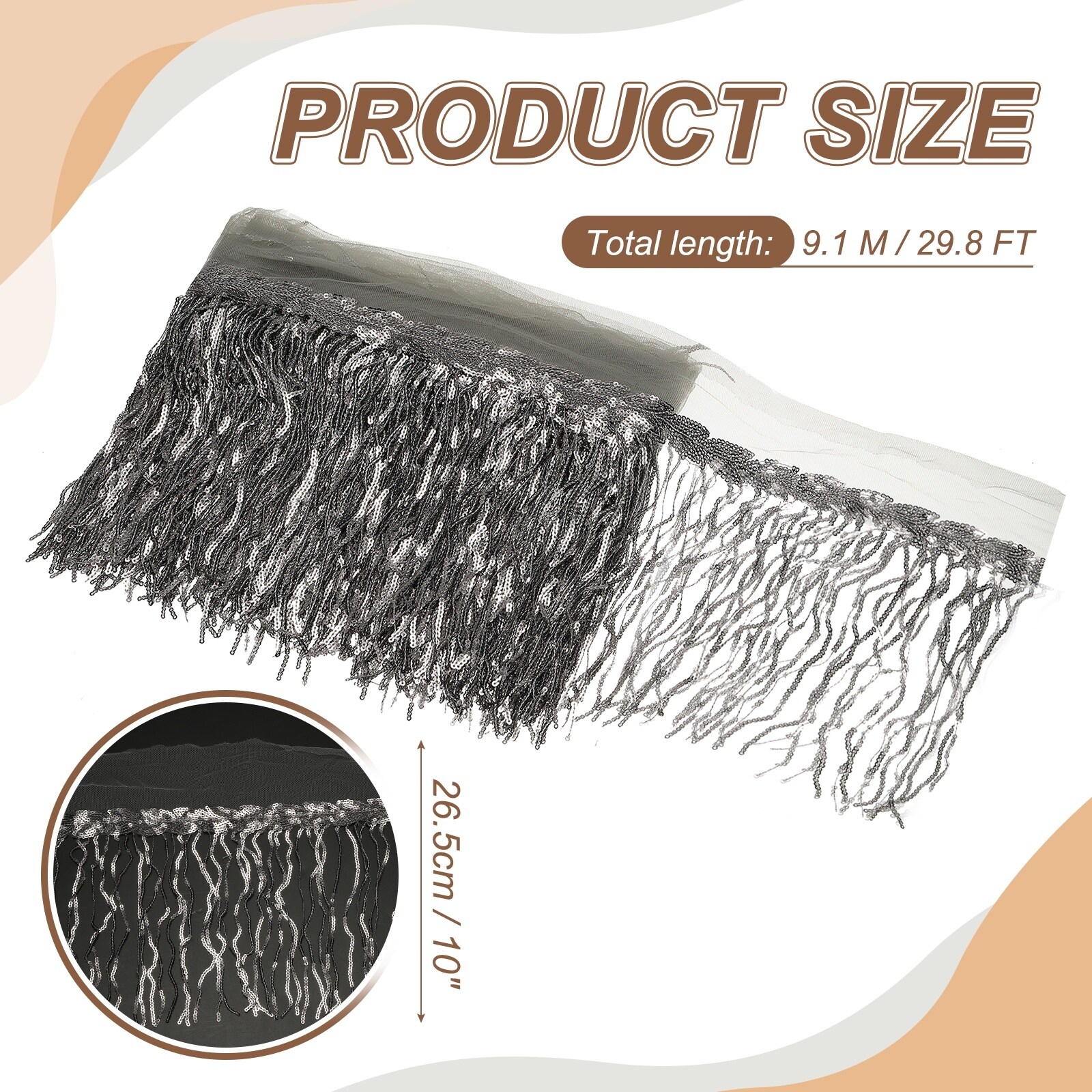 10 Yards 10 Inch Fringe Trim DIY Tassel Trim, Dark Blue(29.8 FT/9.1 M)