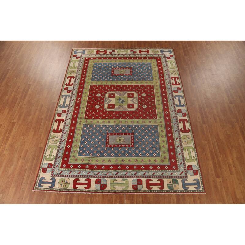 Light Green Kazak Oriental Area Rug Hand-Knotted Wool Carpet - 8'6"x 11'7"