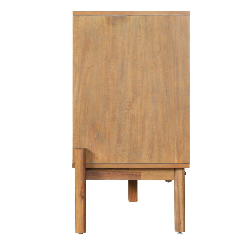 Vintage Sideboard Buffet Cabinet, 34.2" H 4-Door Storage Cabinet with Metal Handles, Brown Finish for Dining Room or Living Room