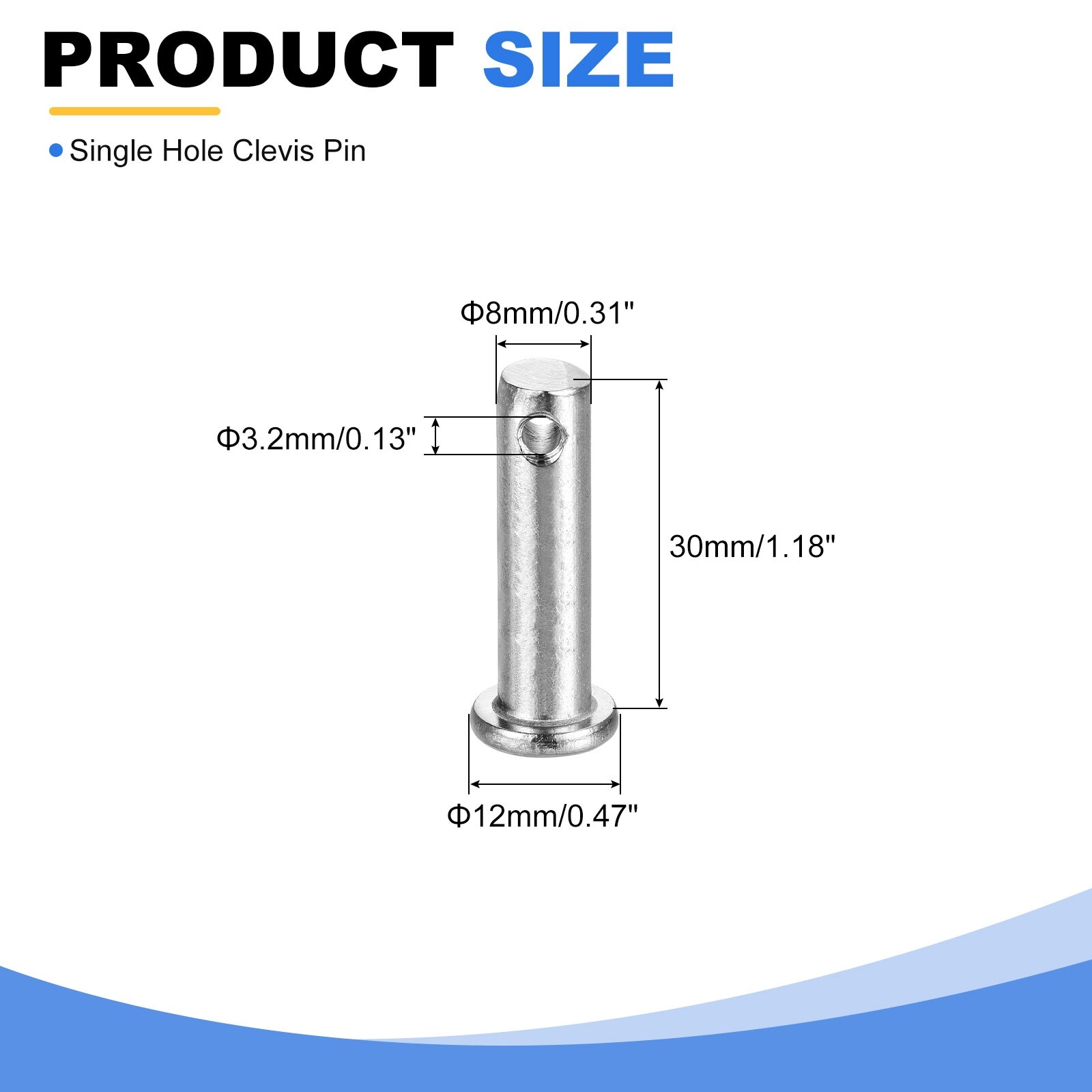Single Hole Clevis Pins, 304 Stainless Steel Flat Head Pin