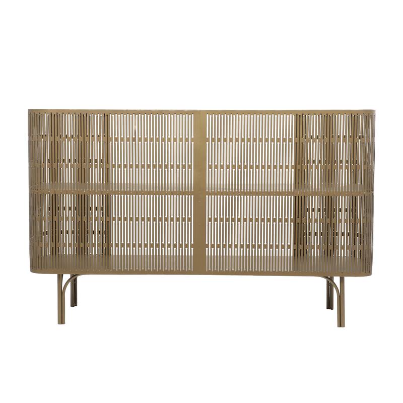 Metal Art Deco Inspired Console Table with Black Tempered Glass Top - Gold - Roche River Decor