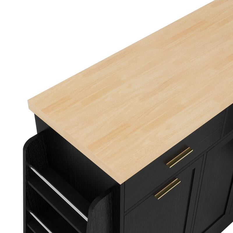 Multi-Functional Storage Sideboard Kitchen Island with Hidden Trash Can and Adjustable Spice Rack