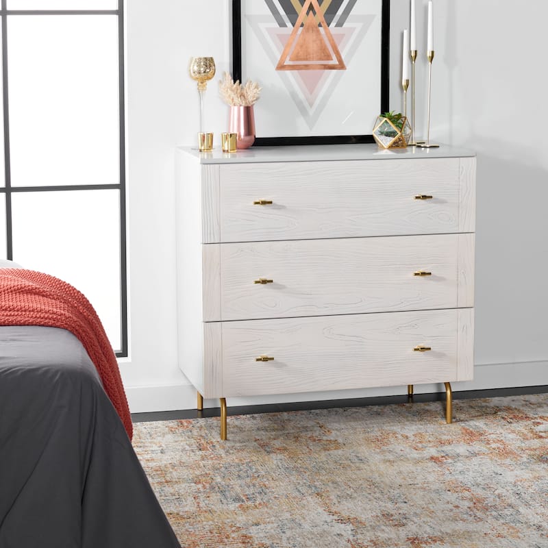 SAFAVIEH Titta 3-Drawer Storage Bedroom Dresser - Grey/White