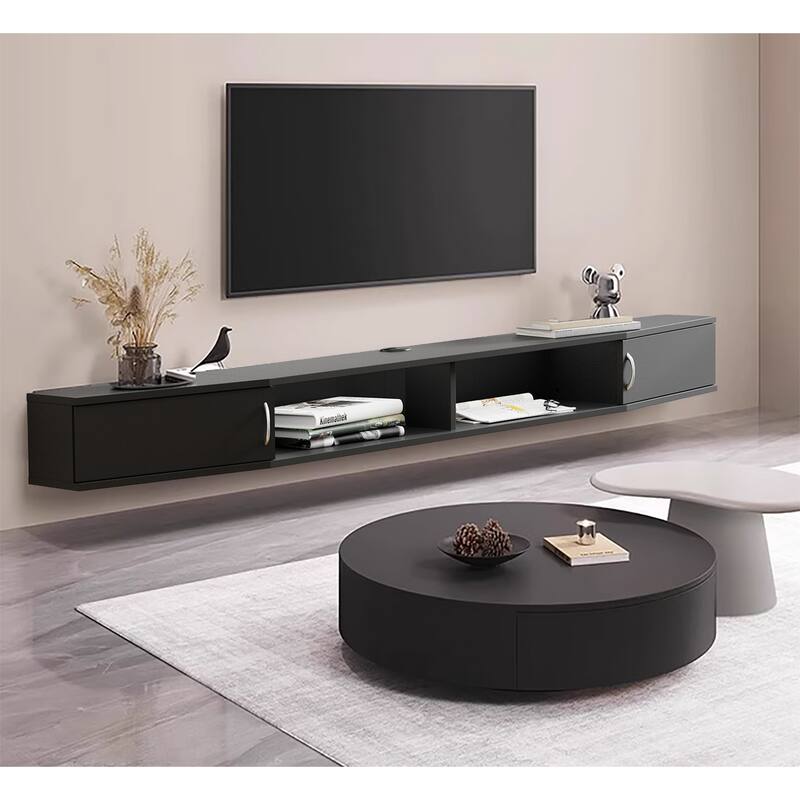 FITUEYES Floating Wall Mounted TV Console Storage Shelf Modern TV Stand Media Console, Walnut DS211802WW - 70''