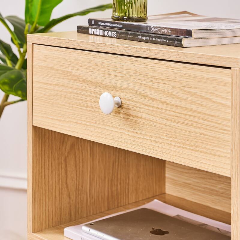 VECELO Nightstand Set of 2 Mid Century 1-Drawer Nightstand with Enclosed Open Shelf Multi-Color Options for Bedroom Living room