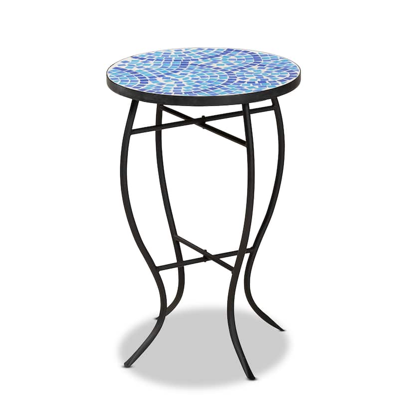 Gaenor Modern and Contemporary Black Metal and Blue Glass Plant Stand - Blue