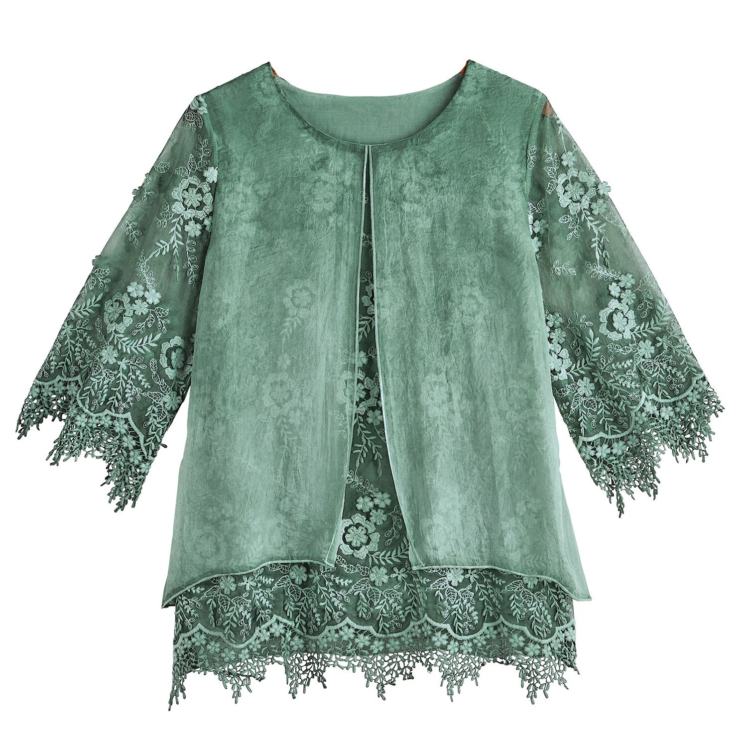 Catalog Classics Women/'s Wildflowers Tunic Embroidered Floral Top with Tank