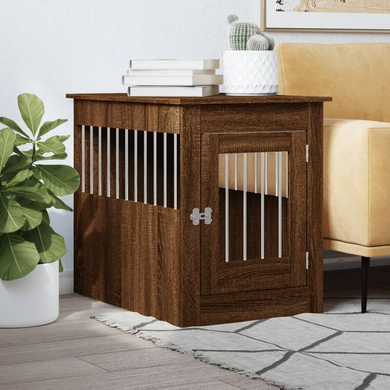 vidaXL Dog Crate with Door Doghouse Puppy Kennel Peg Cage Engineered Wood - 21.7" x 31.5" x 26.8" - Brown oak
