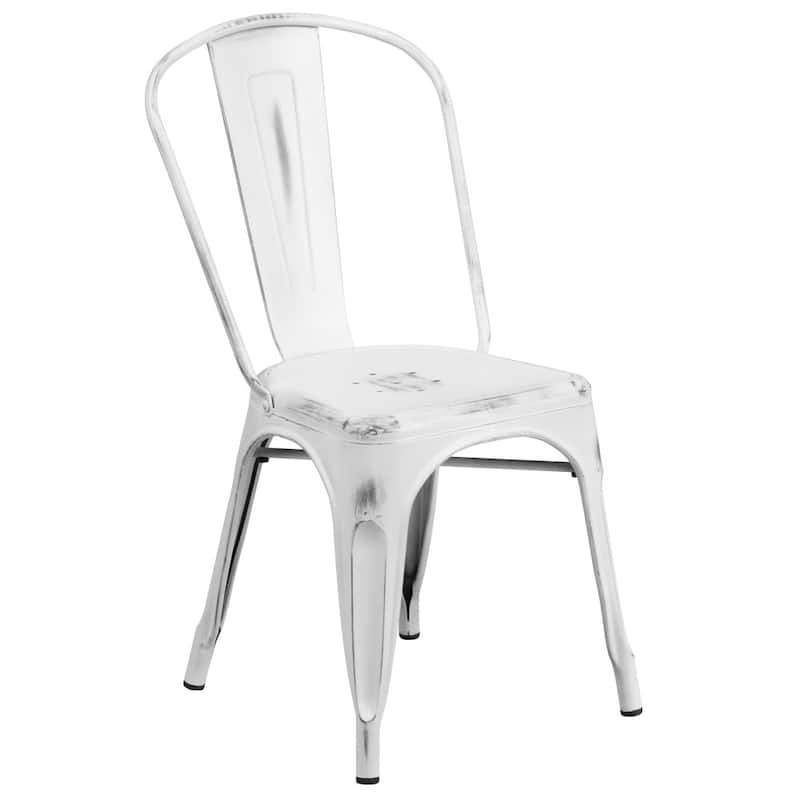 Distressed Metal Indoor-Outdoor Stackable Chair - Kitchen Furniture