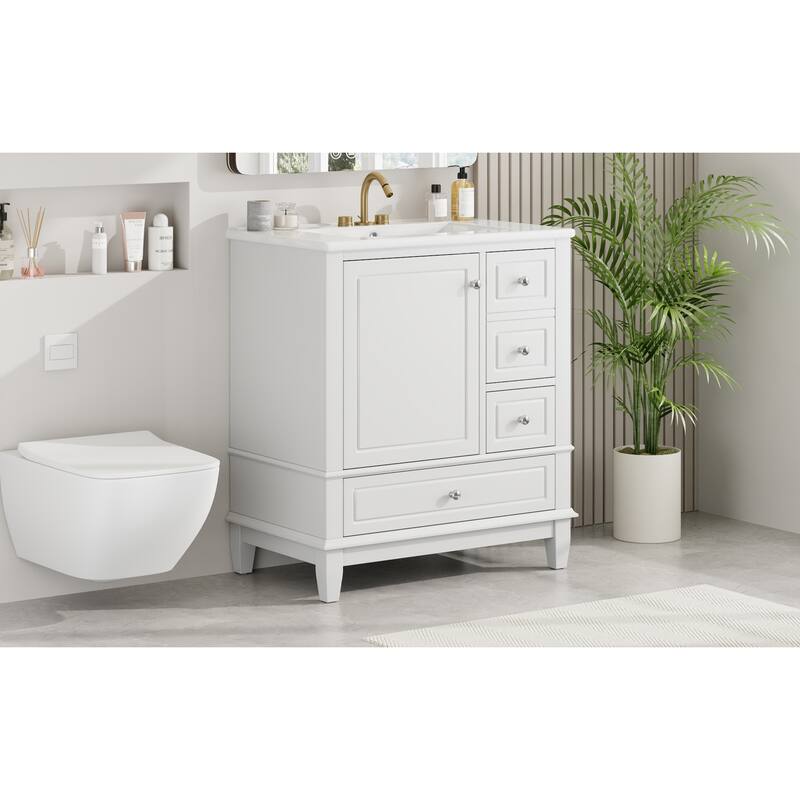 Bathroom Vanity with Sink, Bathroom Storage Cabinet with 3 Drawers and 1 Door, Bathroom Vanities with Solid Wood Frame