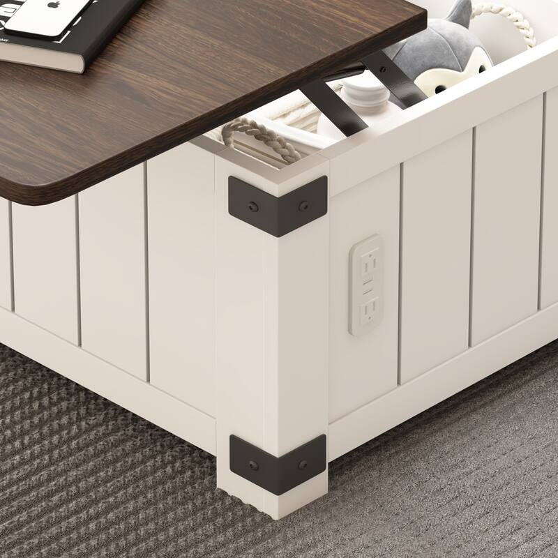 Farmhouse Lift-Top Coffee Table with Storage, USB Ports, and Charging Station