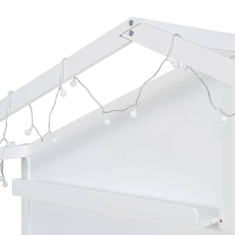 Twin Size House Bed with Upholstered Sofa, House Bed with Charging Station