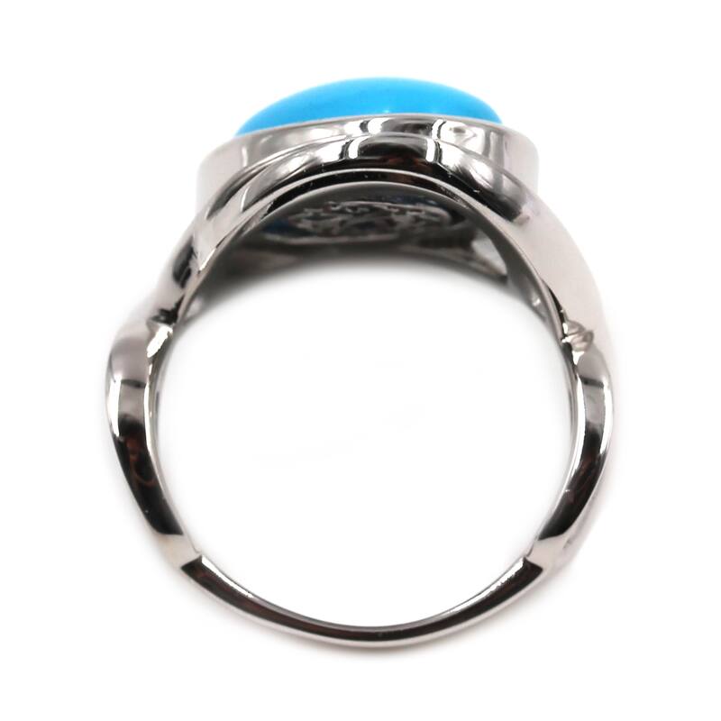 Sterling Silver 14 x 10mm Oval Stabilized Turquoise Fancy Shank Rings