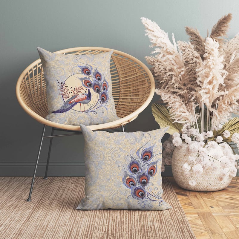 Paisley Peacock Dreams Indoor/Outdoor Reversible Throw Pillow Purple and Carmine