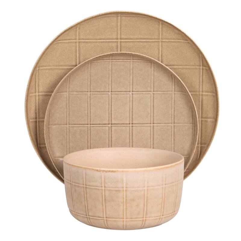 Gisbon Elite Butterwick 12 Piece Plates and Bowls Stoneware Dinnerware Set - Reactive Glaze Patterned Dishes