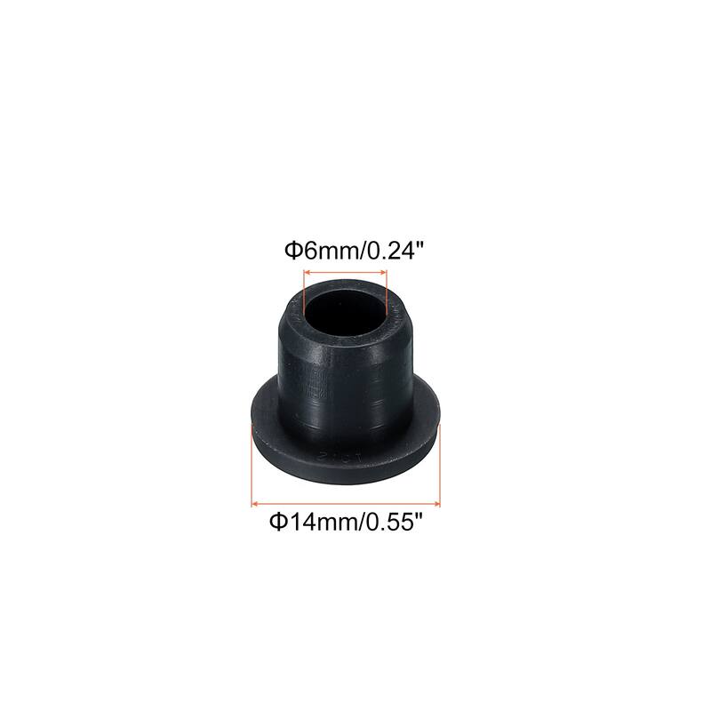 T Shape Rubber Grommet 0.55 Inch OD 0.24 Inch ID Seal for Cable Pack of 6 - Black - 14 x 6mm