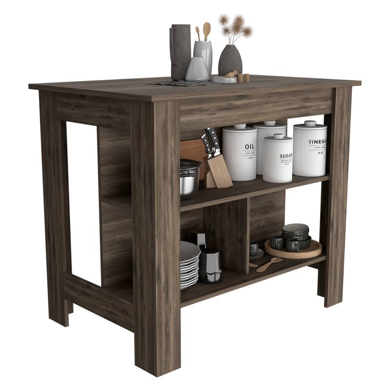 Brooklyn Kitchen Island, Three Concealed Shelves