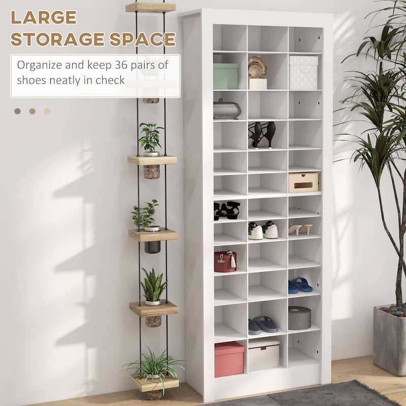 71" Tall Shoe Rack Storage Organizer, Narrow Shoe Cabinet for Entryway with Open Cubes for 36 Pairs, White
