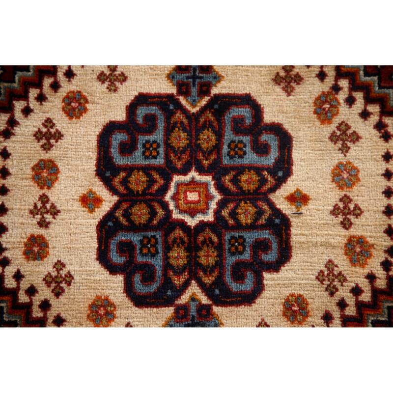 Shiraz Persian Vintage Area Rug Handmade Geometric Red Wool Carpet - 3'2"x 4'10"
