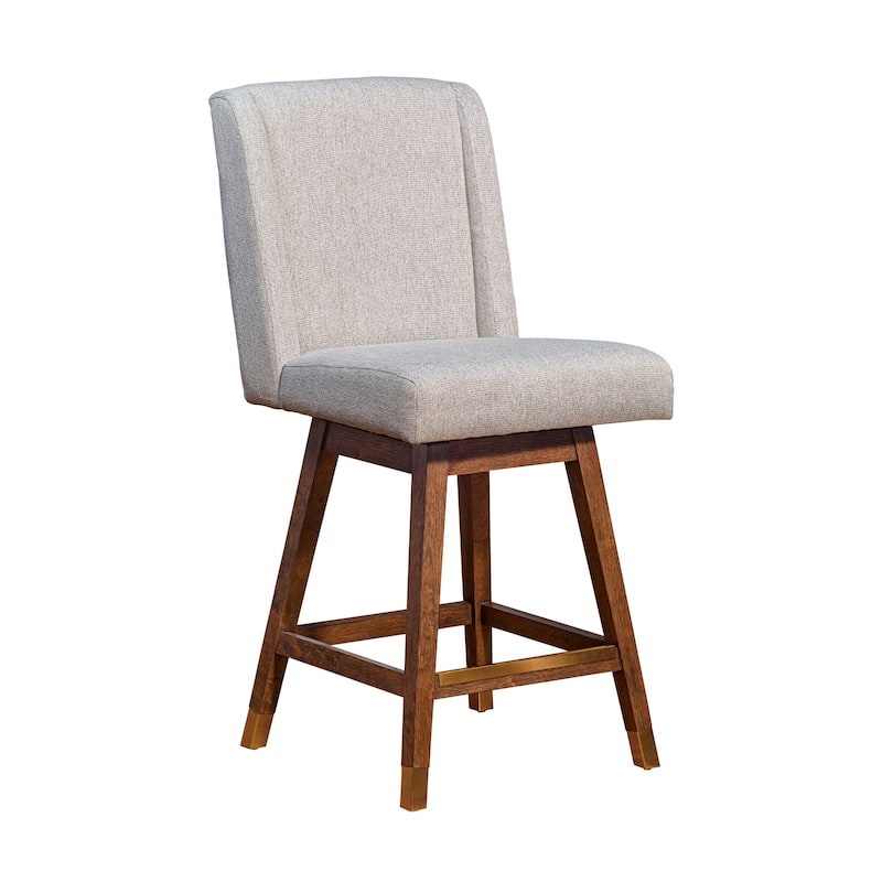 HomeRoots 26" Taupe and Brown Solid Wood Swivel Bar Chair