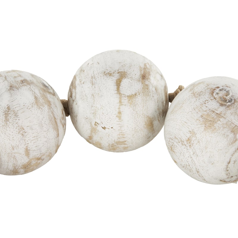Mango Wood Handmade Round Extra Long Washed Orb Garland with Tassel - Brown, Black or White - Roche River Decor