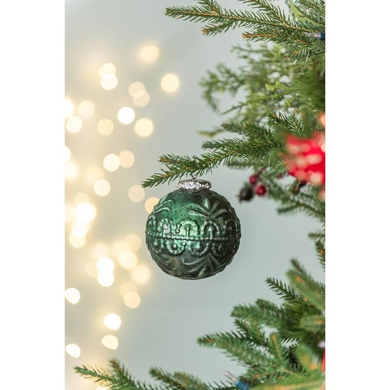 D3.9" Christmas Ball Ornaments, Glass Decorative Hanging Ball Christmas Tree Ornaments for Holiday, Set of 6 - Green