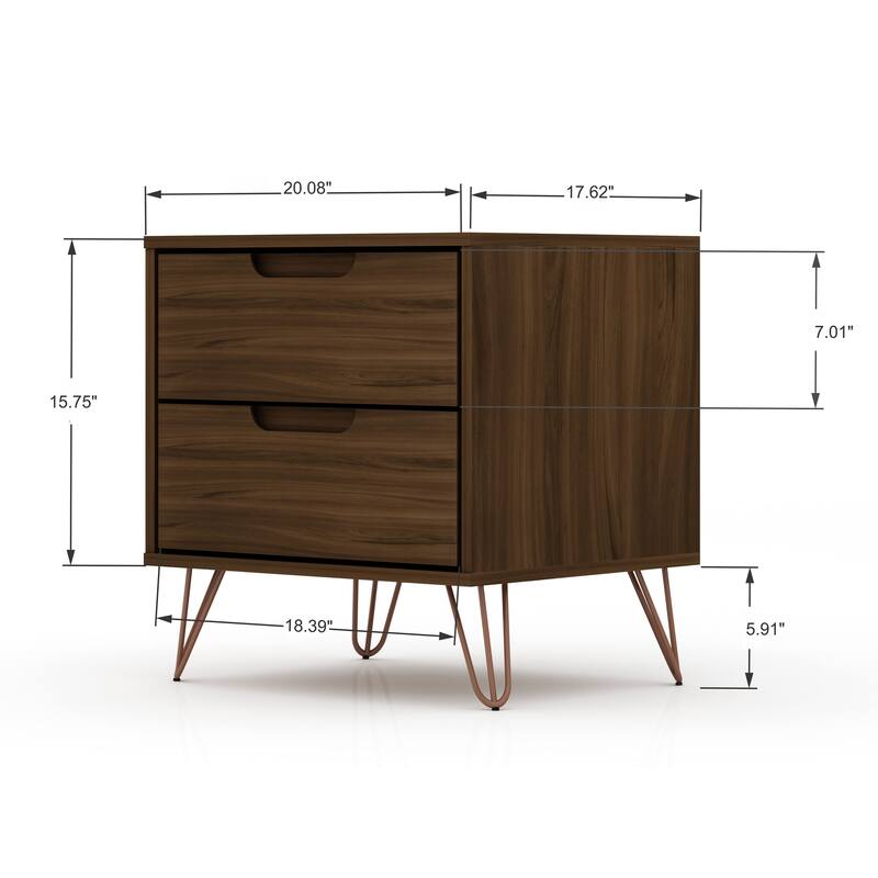 Mid-Century Modern 2-Drawer Nightstand in Chestnut Brown, 20.08\