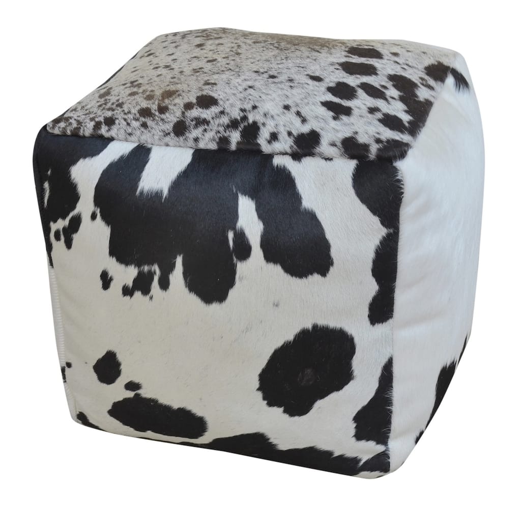 Square Cowhide Pouf EDO in Black & White