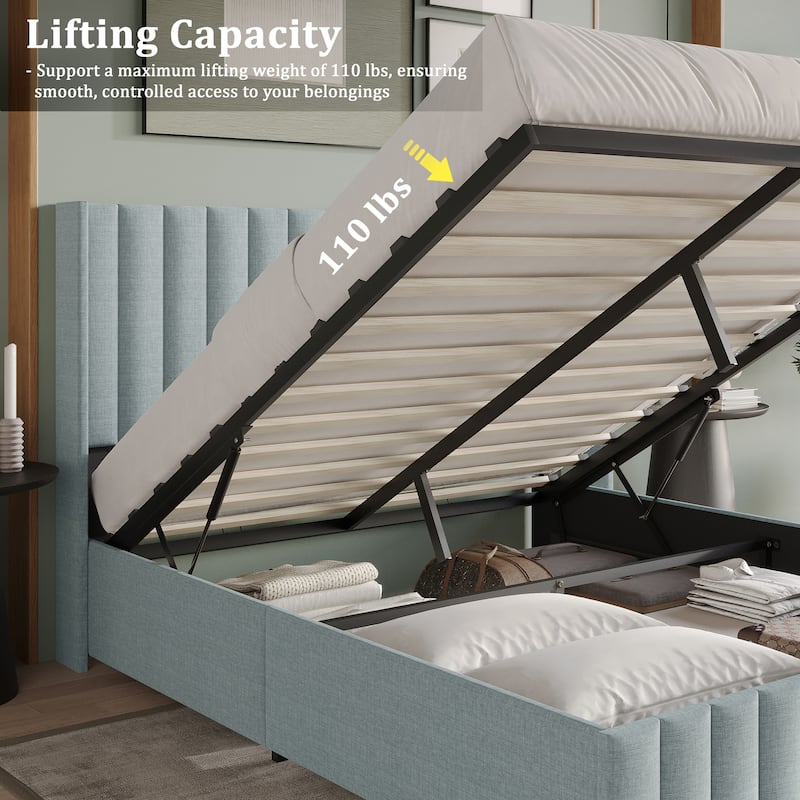 CraftPorch Minimalist Wingback Platform Lift Up Storage Bed