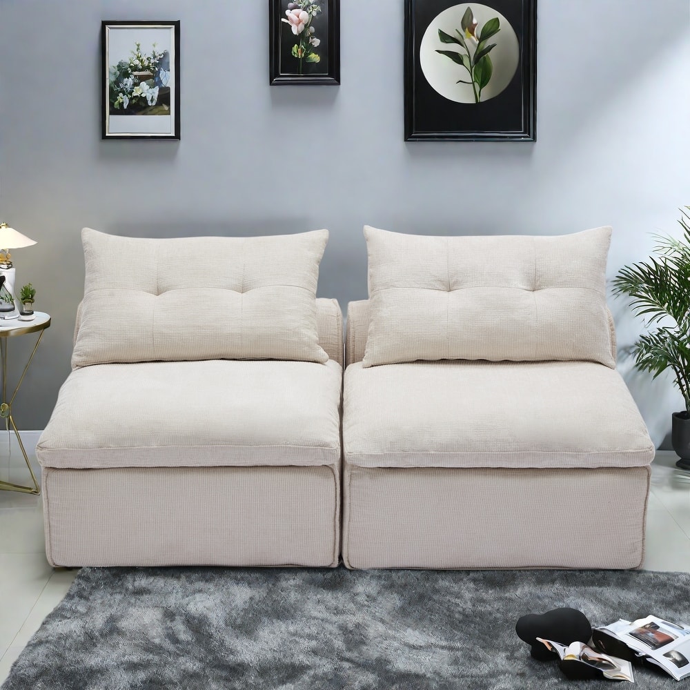 66" Upholstered 2-Seater Sofa with Neck and Waist Pillows, Modular Design for Small Spaces