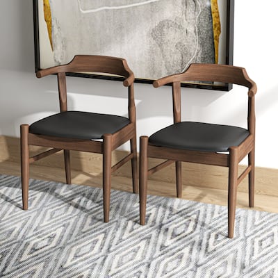 Zidane Mid-Century Vegan Leather Dining Chair in Black (Set of 2) - 0
