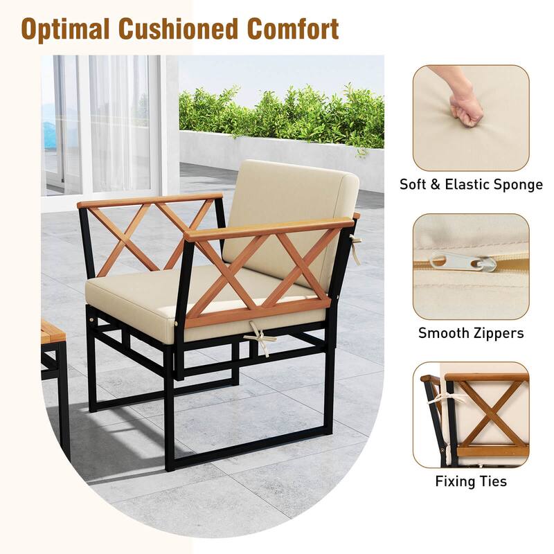 Costway 7 PCS Outdoor Conversation Set Acacia Wood Chairs & Coffee - See Details