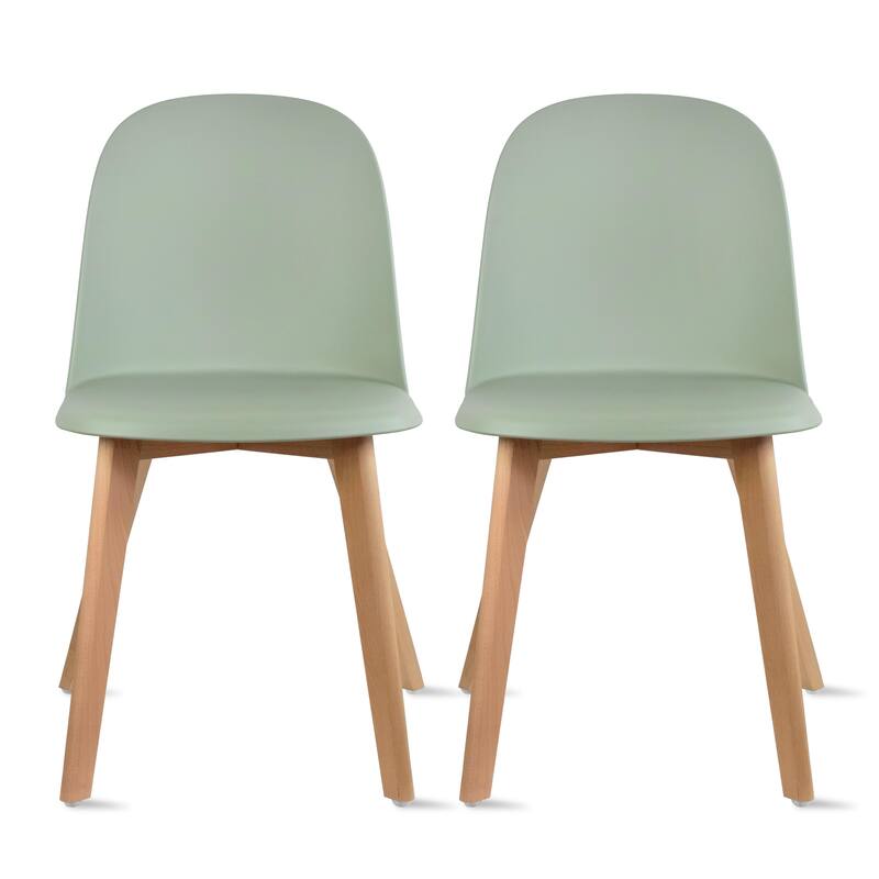 Set of 2 Modern Plastic Side Chairs with Wire Chrome Legs Ergonomic Dining Chairs for Kitchen, Dining Room, Office & Living Room - Green