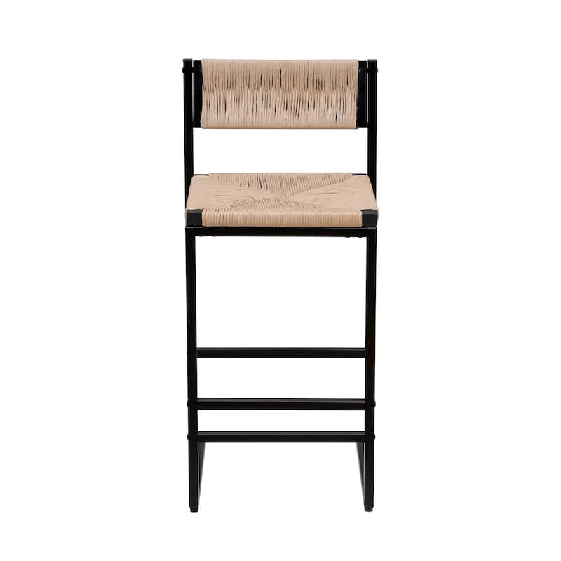 Paper Rope Weave Bar Stools with Footrest, Set of 2, Honey