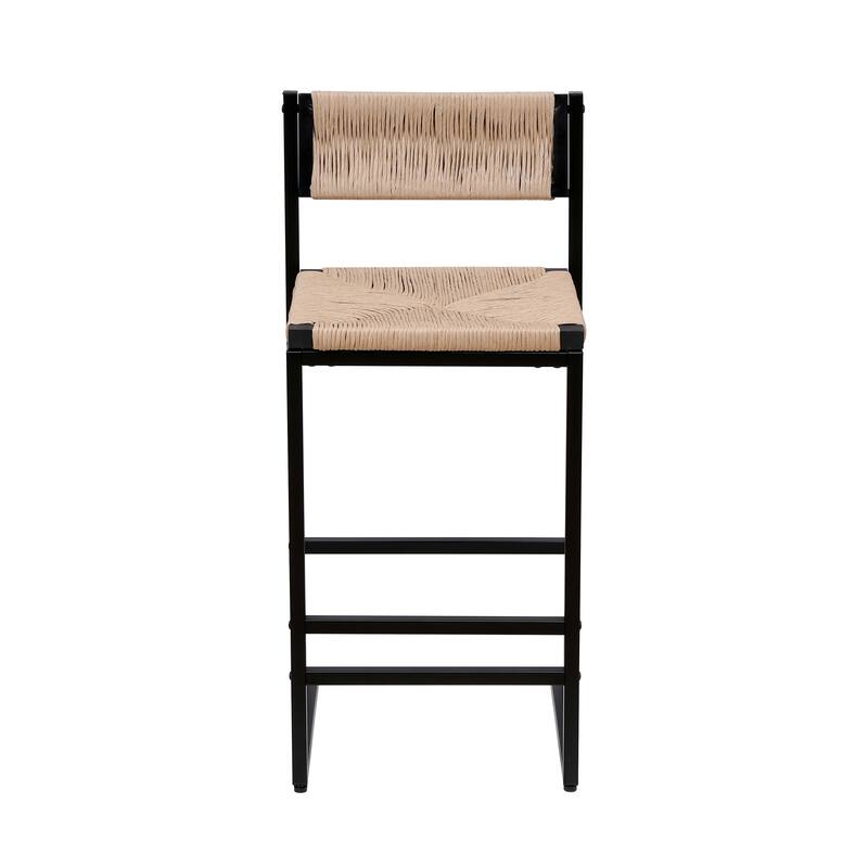 Paper Rope Woven Bar Stools Set of 2 Hand Weave Counter Stool with footrest for Kitchen Island, Dining Room