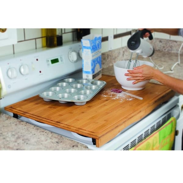 Camco 43548 4 Burner Grooved Bamboo Stove Top Work Surface with