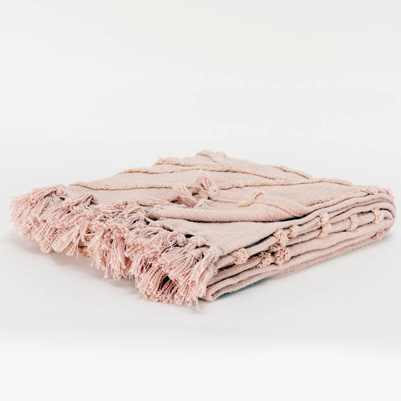 Rizzy Home Vining Botanical Textured Cotton Throw - Blush