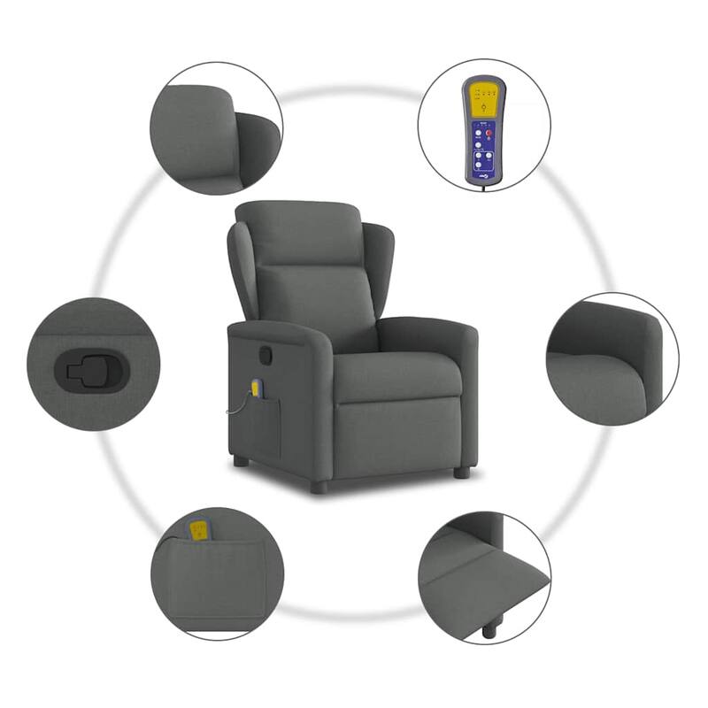 vidaXL Massage Recliner Chair Dark Grey Fabric