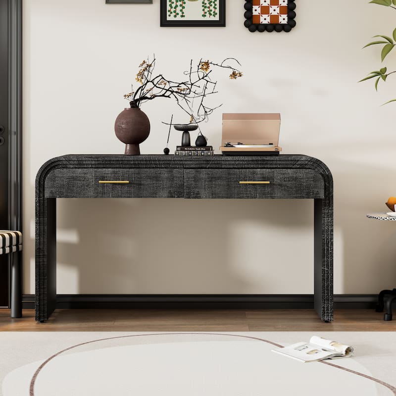 Elegant Curved Console Table for Entryway and Living Room, MDF Fir Veneer Design - Antique Black