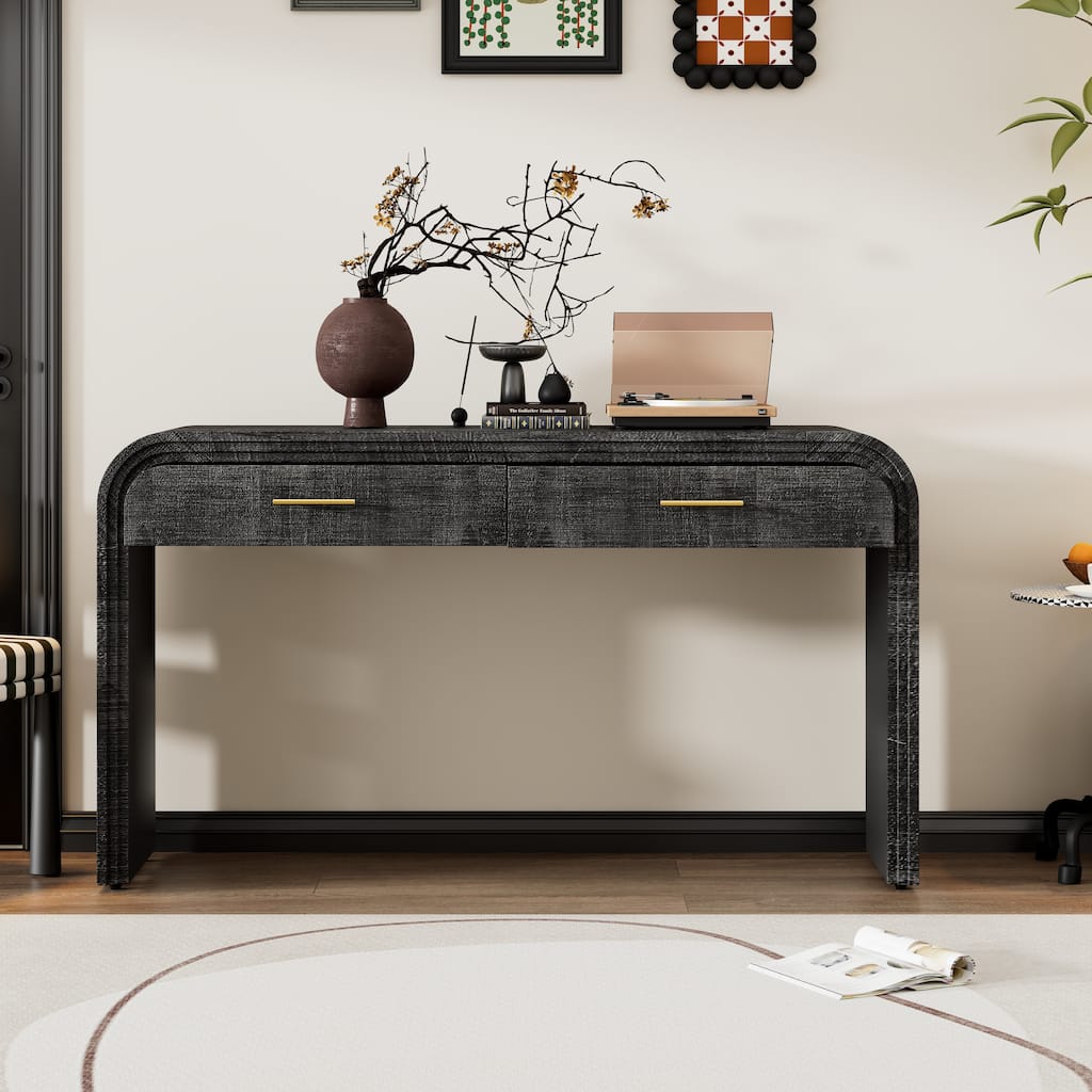 Unique Retro Storage Console Table, 59" Extra Long Entryway Table Living Room Sofa Table with 2 Drawers, Distressed Finish