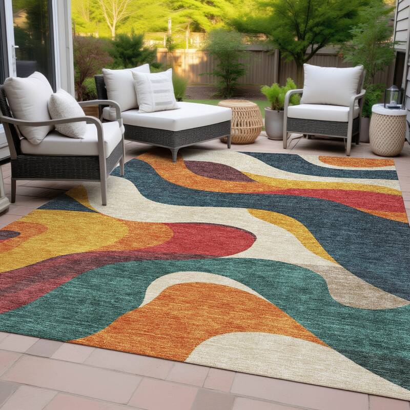 Machine Washable Indoor/Outdoor Casual Contemporary Chantille Rug